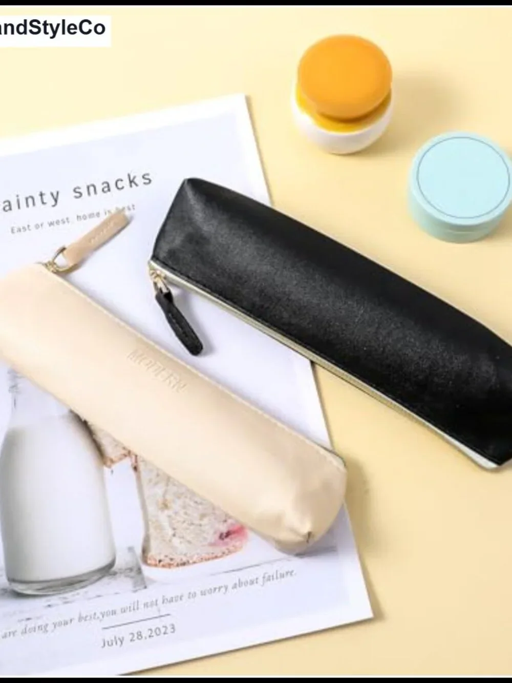2pc Set Mini Leather Makeup Bag Travel Cosmetic Organizer with Double Zipper